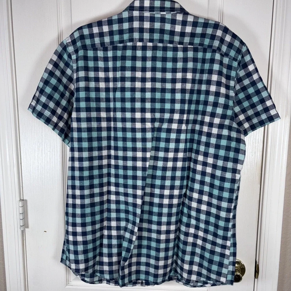 Banana Republic Plaid Shirt Short Sleeve Button Up Green Blue Mens‎ Large (M)